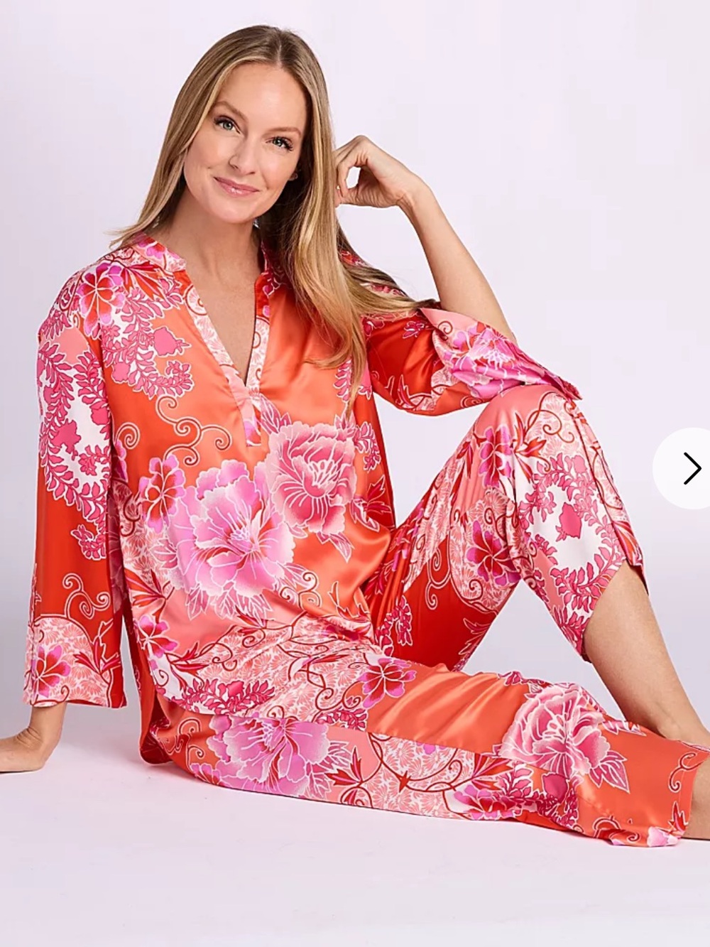 Natori Flourish Printed Satin Mandarin Pajamas set